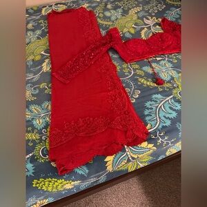 Beautiful Designer Red Georgette Saree!!